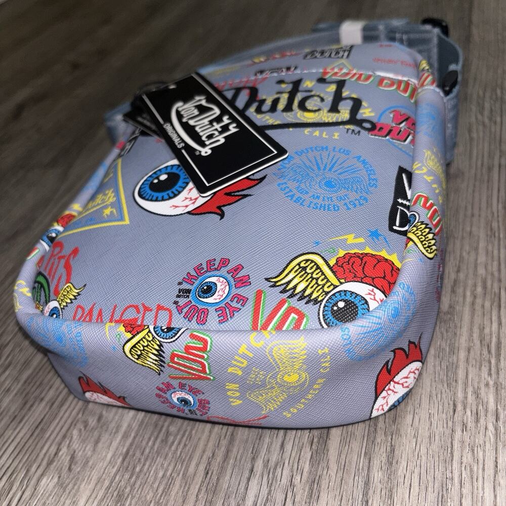 Von Dutch Gray Small Zip Crossbody Bag w/ Adjustable Strap Logo Printed - Picture 4 of 12
